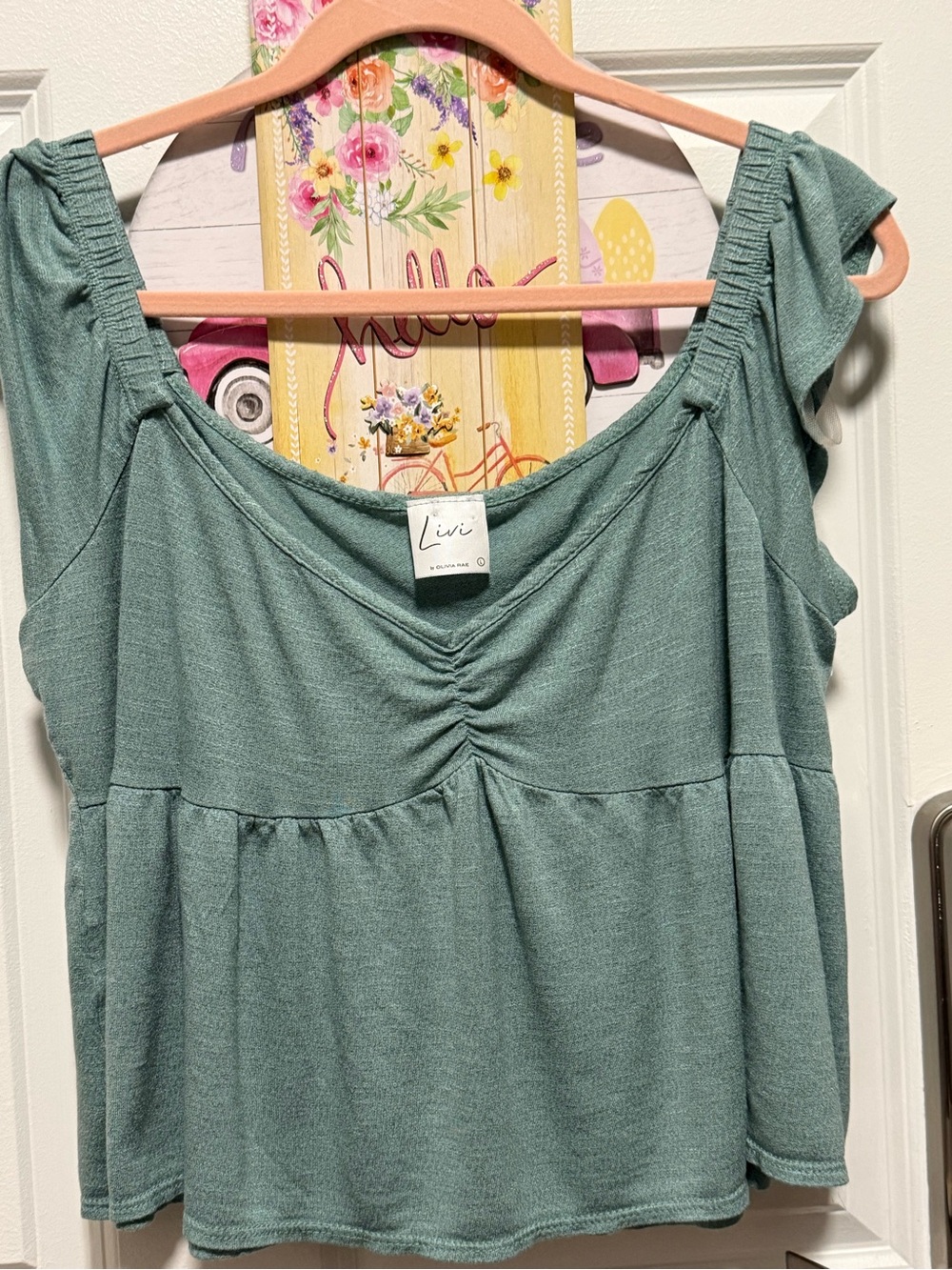 🔴Olivia Rae Sage Green Ruched Peplum Top